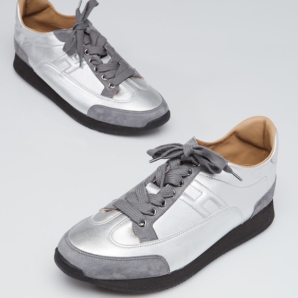 Hermes Shoes - Hermes Silver Nappa leather goal sneakers